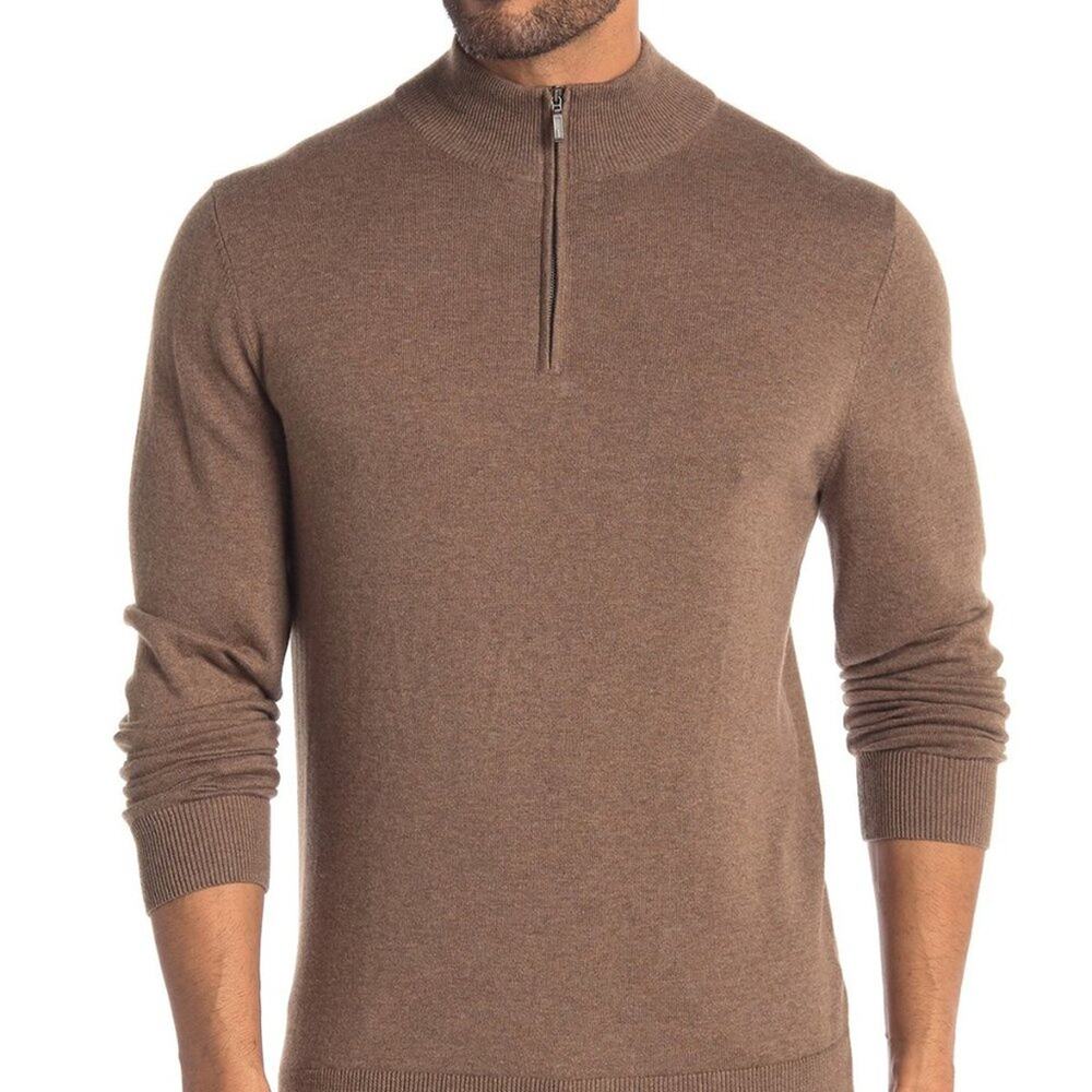 Wallin Bros Pullover Sweater Long Sleeve Mock Neck Brown Shitake X-Large zip NWT